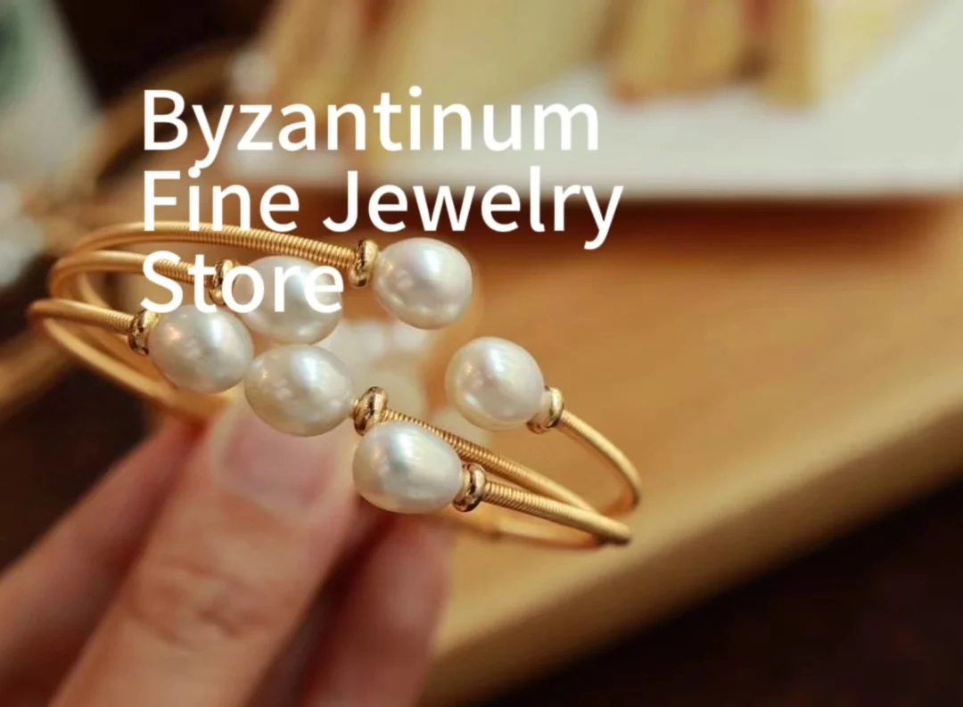 

Ins Influencer Stainless Steel Multi-layers Open Bangle With 6pcs Freshwater Rice Pearl Waterproof Unisex Hand Jewelry Wholesale