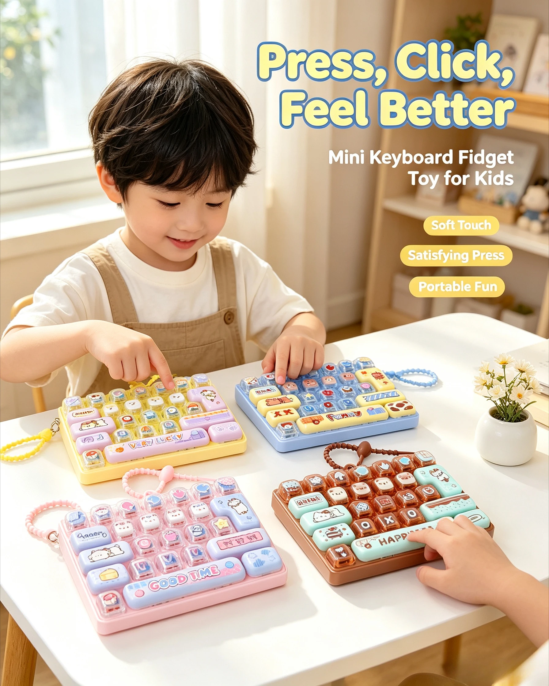 New product button decompression keyboard toy keychain cute creative student children's birthday gift small pendant decoration