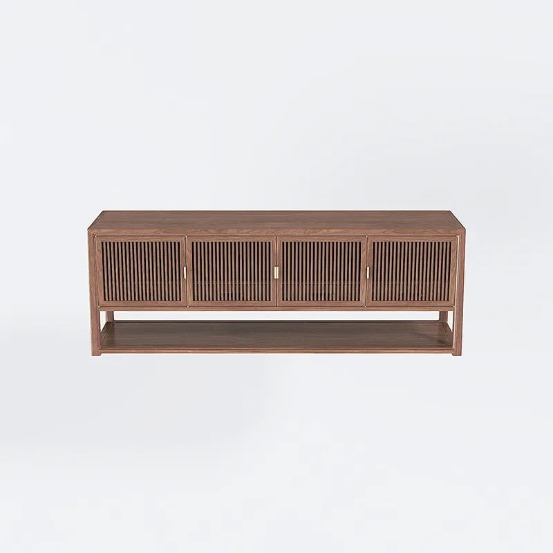 For New Chinese Style Living Room TV Cabinet Black Walnut Ash Wood Solid Wood Audio Visual Floor Console Simple Modern
