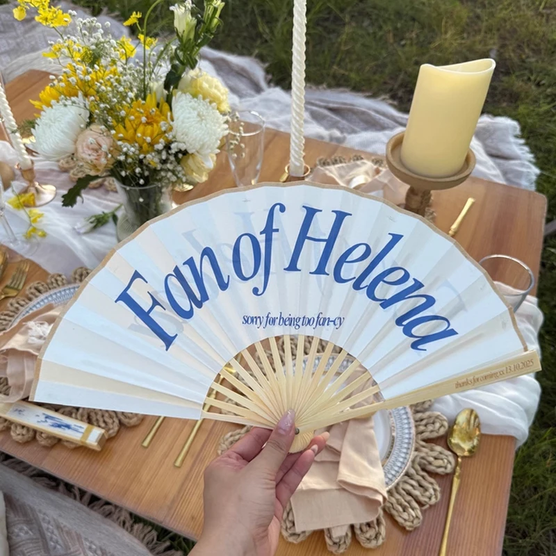 مروحة إعلانية مخصصة مع ورق فني صيني مصنوع يدويًا ورق QR من نسيج الحرير وشعار مطبوع مروحة ترويجية فريدة من نوعها #3