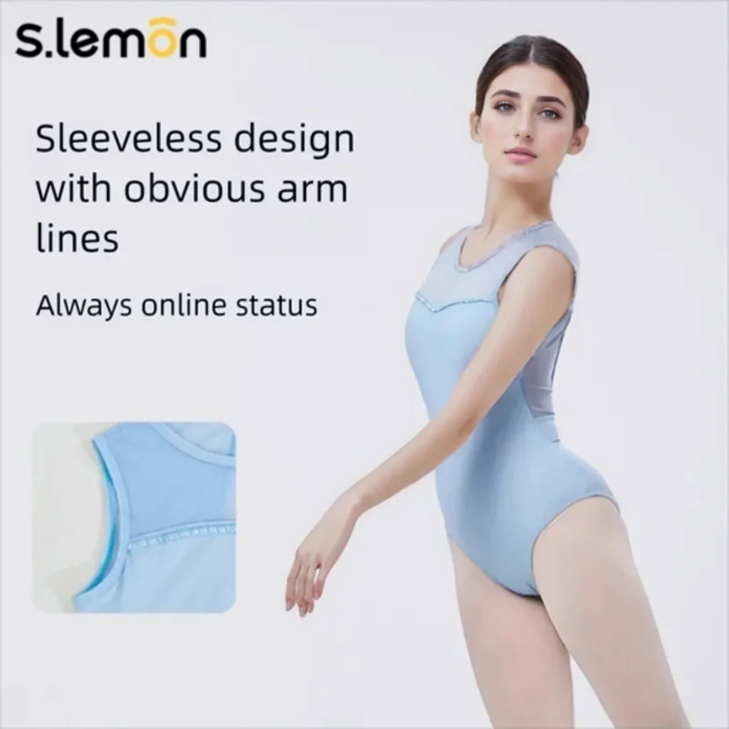 S.lemon Mock Neck Ärmellose Cut Out Mesh Ballett Gymnastik Tanz Trikots Dancewear für Kinder Erwachsene Tanzen Mädchen Frauen