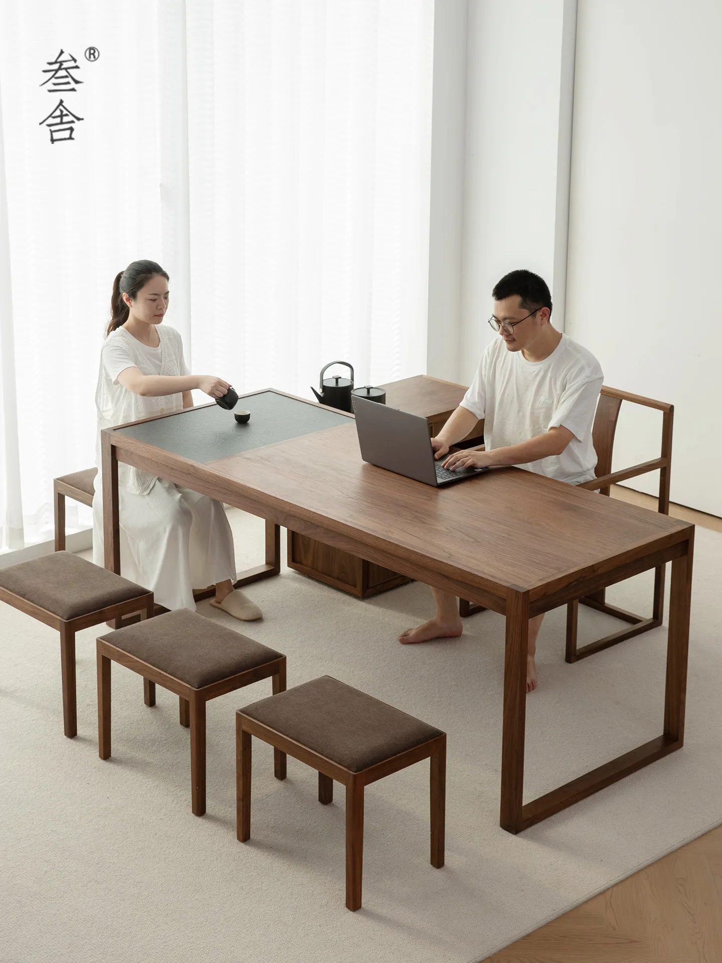 Solid wood living room desk tea table integrated dual-purpose modern home rock slab desk tea tea table