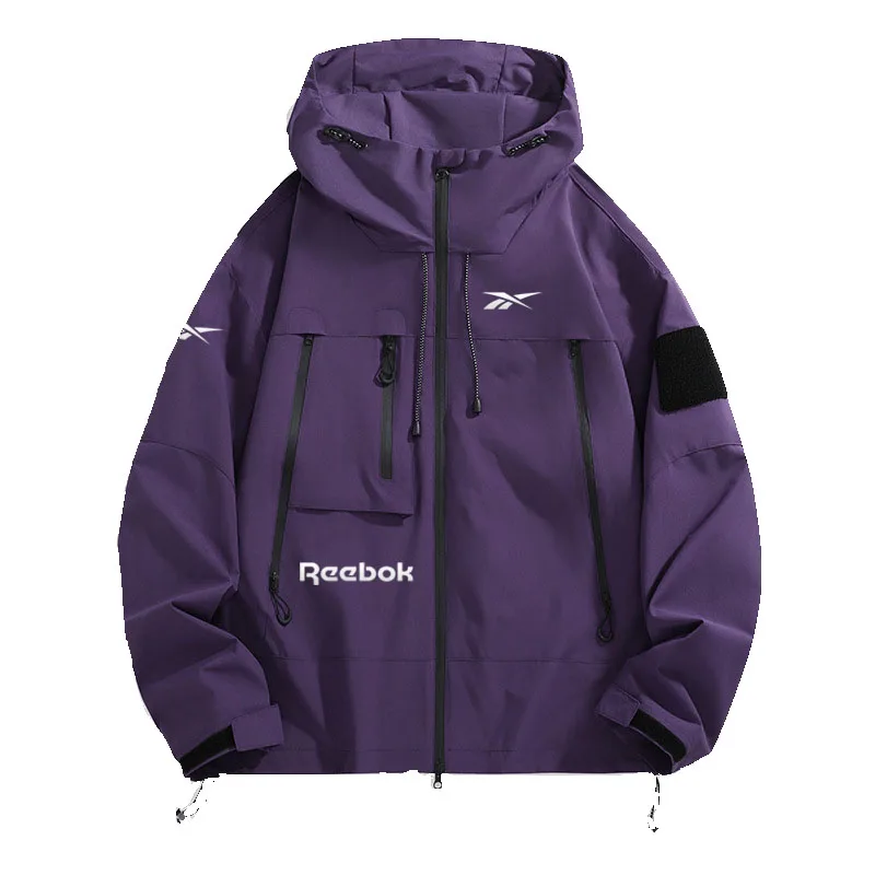 Reebok men's hooded jacket, multi-zip waterproof sliding windproof coat, comfortable and loose hiking jacket for camping - view 4