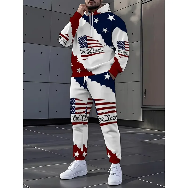 Men Hoodie And Pants Set 3D Five Star Print Casual Urban Style Comfortable Warm Autumn Winter Tracksuit For Male Fashion