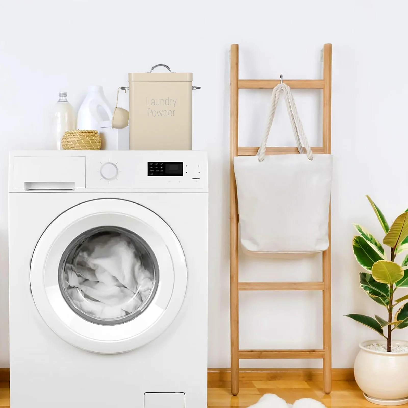 

Moisture proof Metal Storage Can for Pet Food Rice Laundry Detergent Shallow White Spoon Dust proof Container Kitchen Box Flour