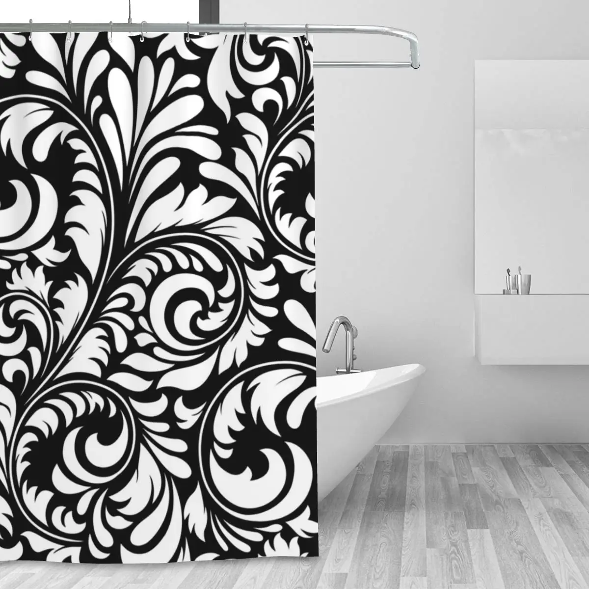 Abstract Swirling Leaves Shower Curtain Bathroom Polyester Waterproof Bath Curtains with Hooks
