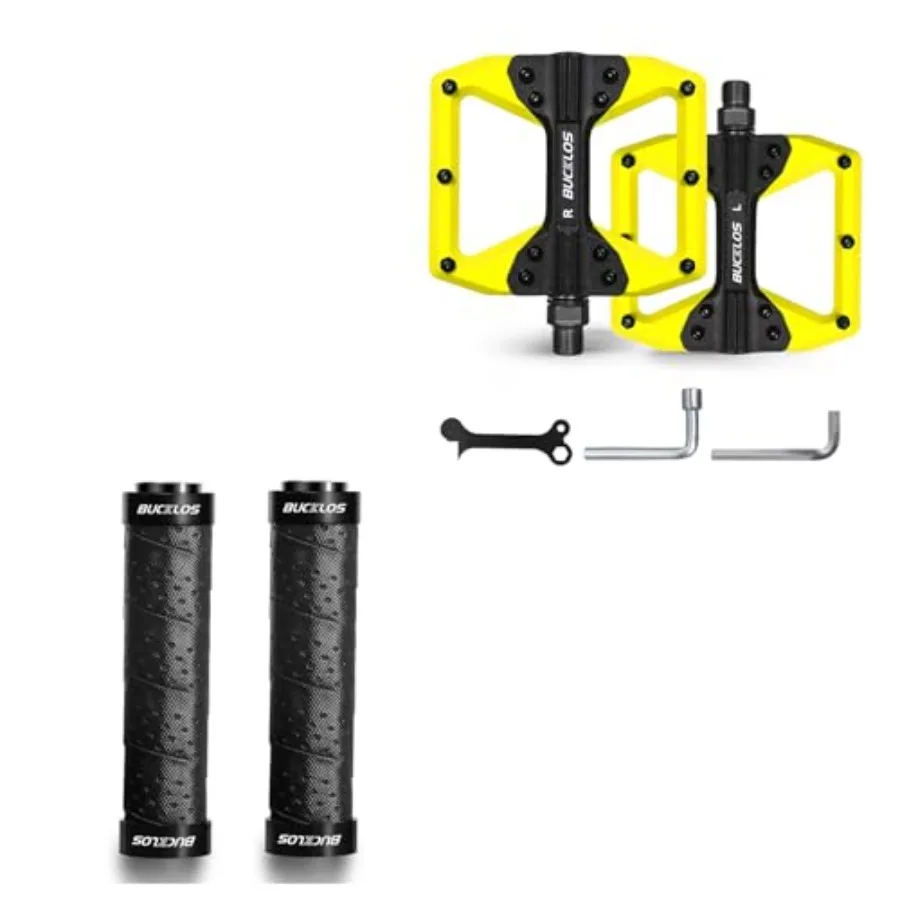 

Bike Handlebar Grips Double Lock on Bicycle Handle Bar and MTB Flat Nylon Bicycle Pedal with Large Platform -Non-Slip Colorful