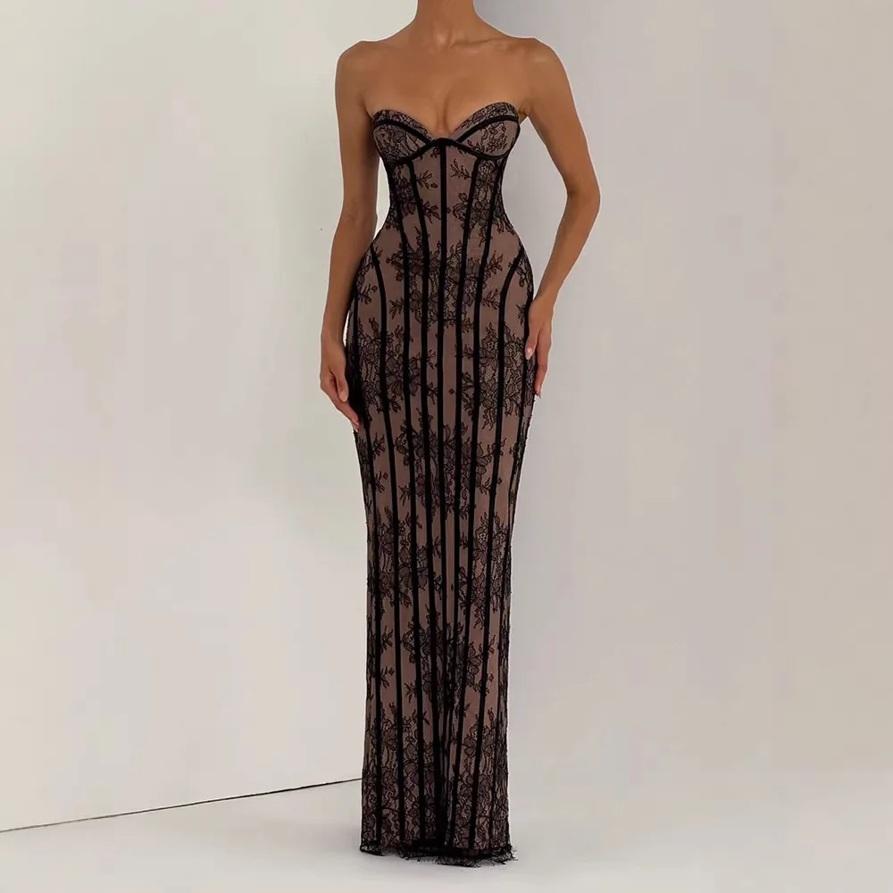 Strapless Bodycon Maxi Dress for Women 2026 Striped Backless Elegant Party Evening Gown Casual Summer Wear view 3