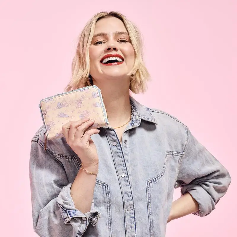 

【 New 】 Loungefly Stitch Angel Pain Bag Sakura Printed Zipper Wallet Fashion Card Slot Wallet Card Bag Girl Kids Kawaii Gift