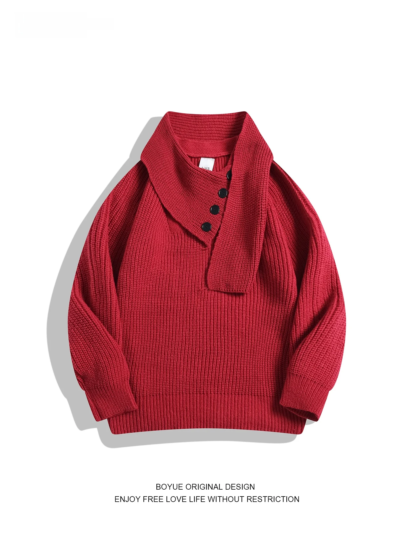 

Корейский свитер Boyue в стиле оверсайз с воротником-шарфом, однотонный, на пуговицах, для мужчин и женщин, модный, теплый, парный, вязаный