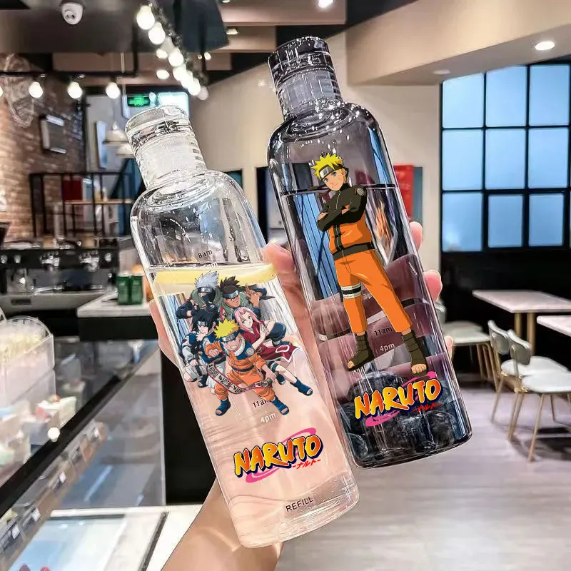 Naruto 500ml/750ml Graduated Uchiha Sasuke Water Cup Plastic Portable Water Bottle High Temperature Resistant  Anti Drop Cup