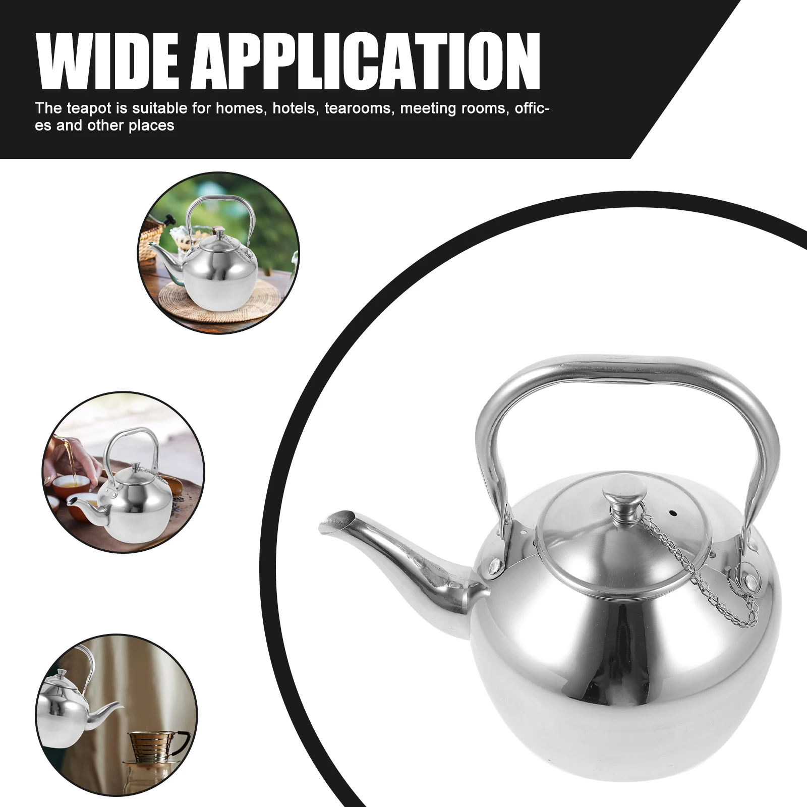 

Thickened Stainless Steel Teapot with Handle Compact Metal Tea Kettle Travel Friendly Lightweight for Home Office Hotel