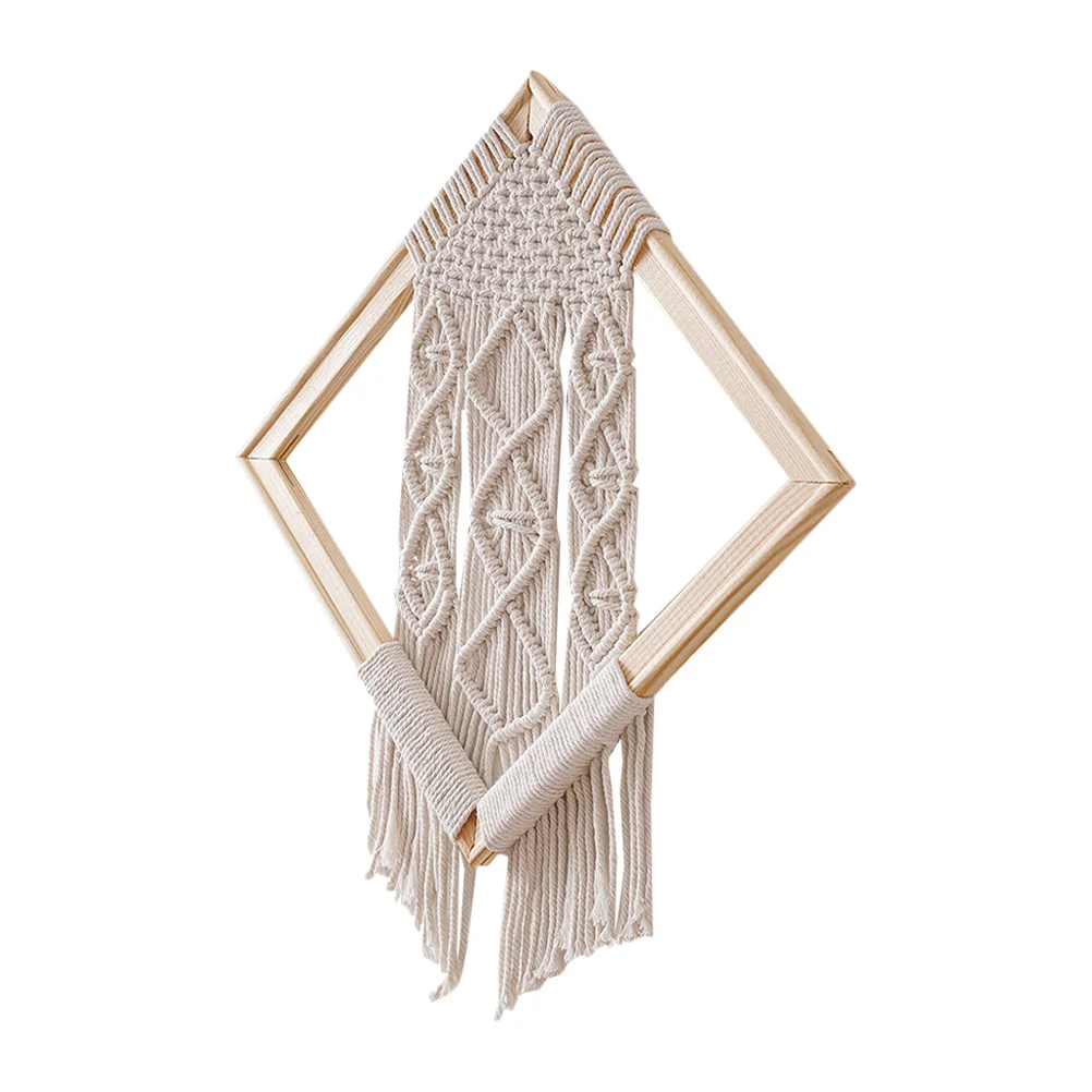 Natürliche Farbe Boho Gewebt Wandbehang Tapisserie Nordic Stil Hohl Rahmen Dekorative Quaste Anhänger Zimmer Ornament