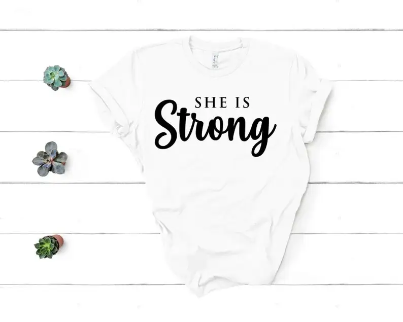 She is Strong Christian Shirts 100% cotton Jesus Christ Graphic Shirt Cotton O Neck Female Clothing Short Sleeve Tees Streetwear