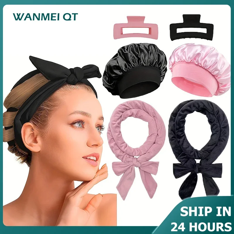 3/5/6pcs/Set Sleep Hair Styling Set Heatless Hair Curling Headband Hair Claw Clip Hair Scrunchie Hair Care Cap DIY Styling Tools