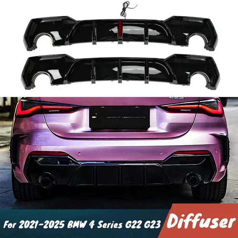 

For 2021-2025 BMW 4 Series G22 G23 425i 430i Car Rear Bumper Diffuser Splitter Spoiler With Brake LED Black Carbon Body Kit