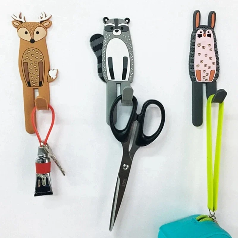 Cartoon Animals Magnetic Hooks Removable Fridge Sticker Refrigerator Message Magnet Coat Hanger Key Holder Hanging Storage Hook