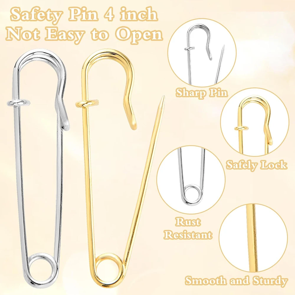 20PCS Large Safety Pins for Clothes Heavy Duty Quilting Blanket Pins Gold Silver Decorative Pins for Canvas Wool Clothing Crafts
