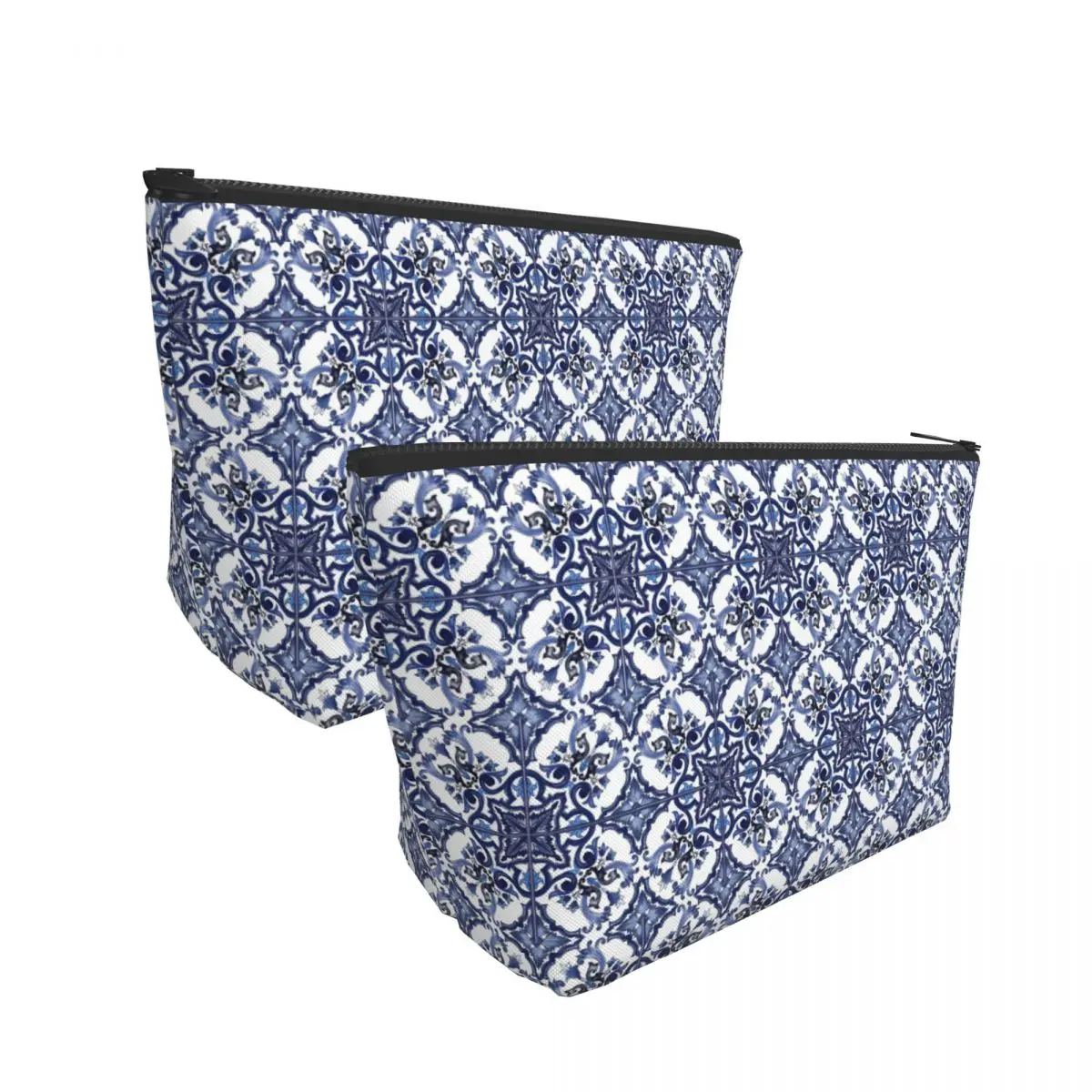 Borsa per cosmetici da viaggio con piastrelle siciliane mediterranee floreali ornate blu Custodia per cosmetici Organizzatore portatile per le donne Regalo femminile