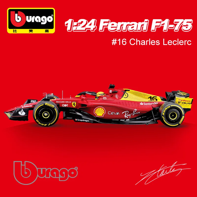 Bburago ferrari F1-75 modelo de carro de corrida genuíno metal diecast brinquedos, 75 ° aniversário, liga de simulação, menino presentes, 1:24, 2022