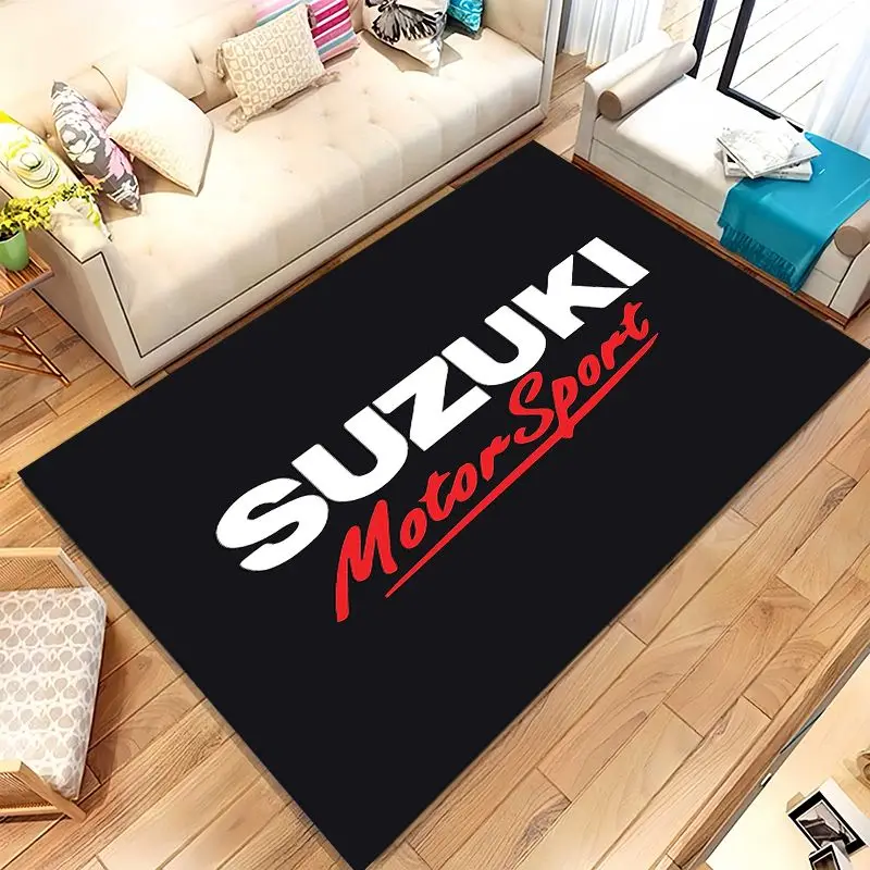 Vintage S-Suzuki Racing Car Soft Non-Slip Area Rug for Living Room,Bedroom Playroom Carpet Mat for Sofa,Moto Home Decor Gift