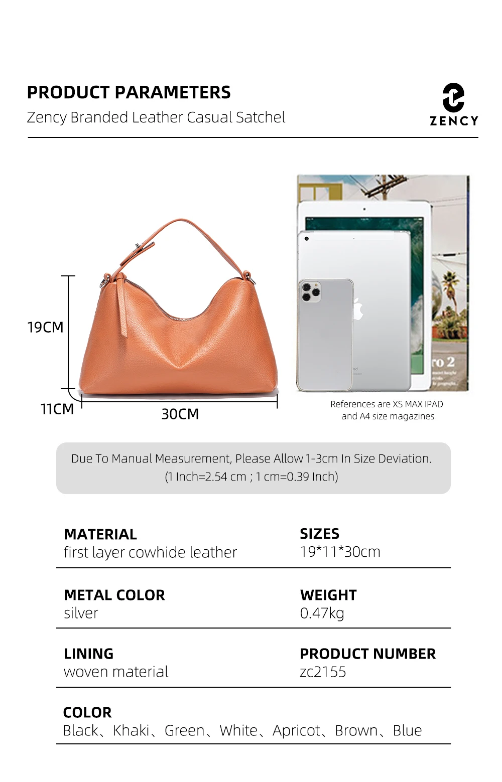 Zency Echtes Leder Tophandle Tasche Mode Hobo Tasche Frauen Schulter Handtasche Umhängetasche Designer Elegante Weiße Satchel Retro Braun – Detail 2