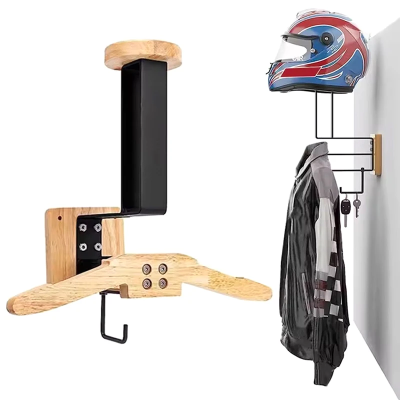 1PC Hat Rack Walnut Helmet Holder 2-in-1 Helmet Racing Hanger Motorcycle Helmet Mount Rack For Vest Equipment Solid Wood Hangers