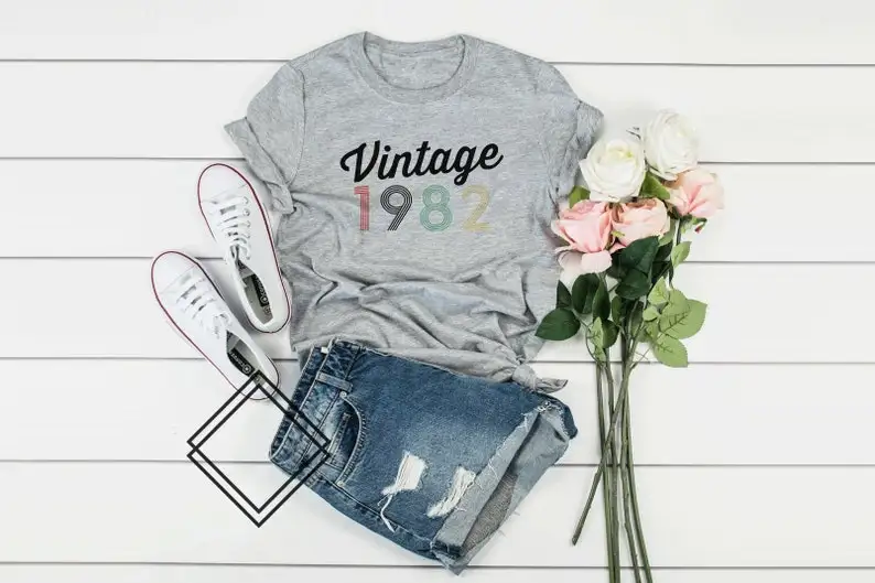 

40th Birthday Gift For Him Her Vintage Retro 1982 Birthday Shirt Personalized Gift Short Sleeve Top Tees Streetwear goth cotton