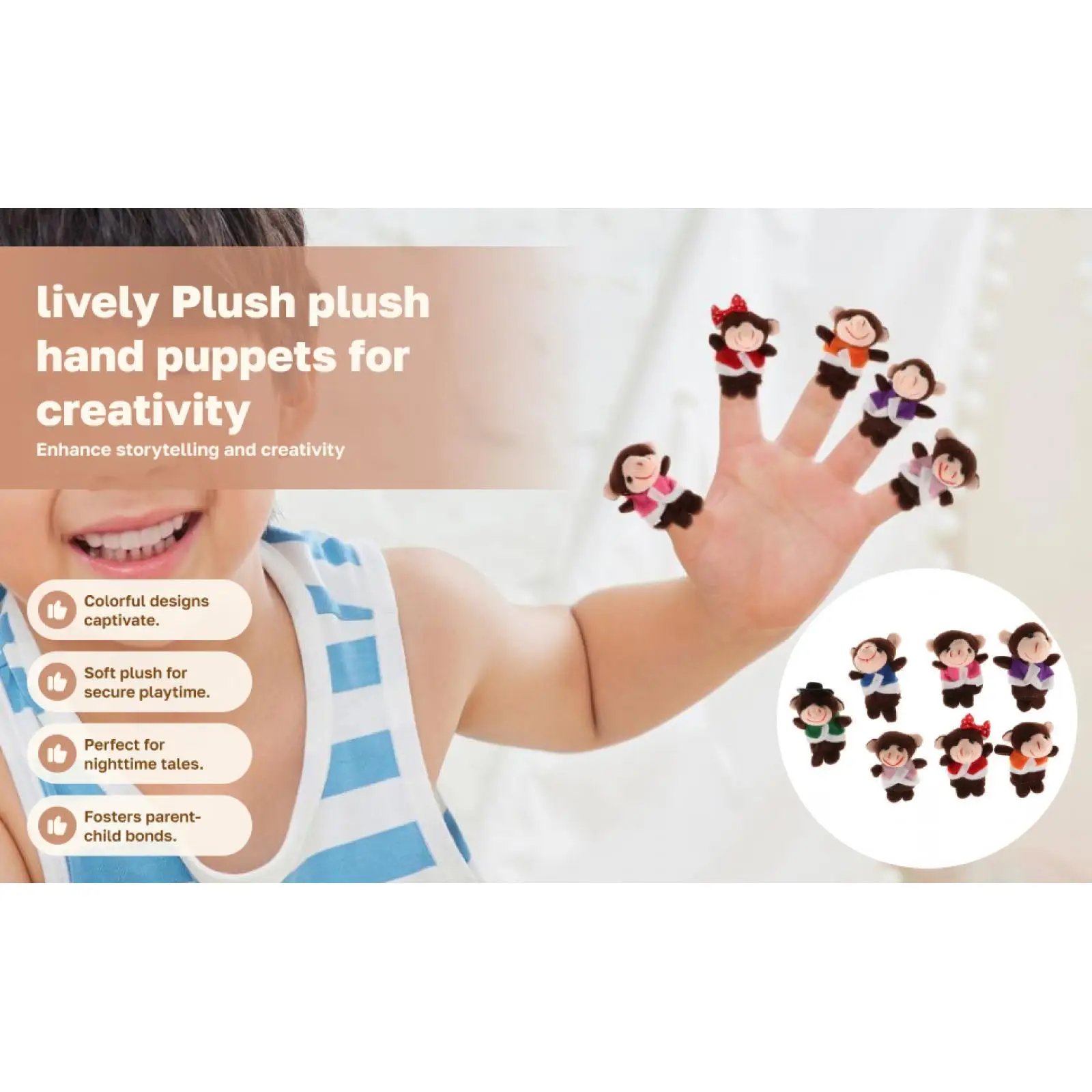 7 Uds. De monos, marionetas de dedo de animales, muñecos de peluche suaves, accesorios, juguetes para contar historias, juguetes educativos para contar historias