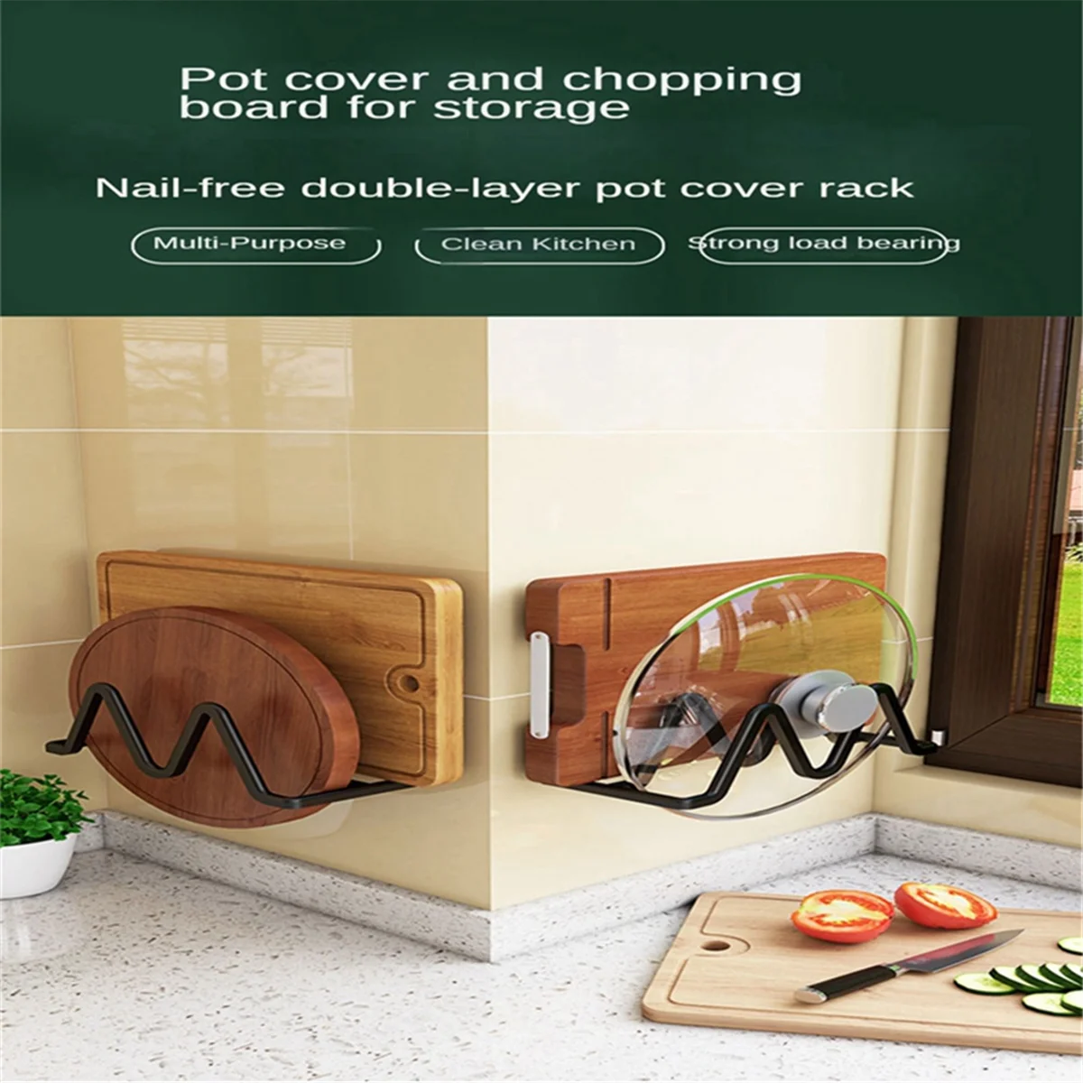 Rust-Proof Pot Cover Holder Wall Mount Plate Rack Strong Bearing Capacity No Punching Pot Lid Shelf Galley Rack