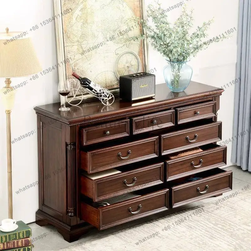 

American all-solid wood nine-bucket locker living room storage high-end villa furniture