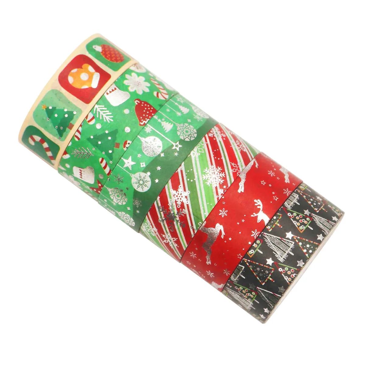 12 لفة/صندوق، شريط واشي برونزي رقيق بنمط عيد الميلاد، مناسب لتزيين صندوق هدايا بطاقات المعايدة بنفسك لحفلات العطلات