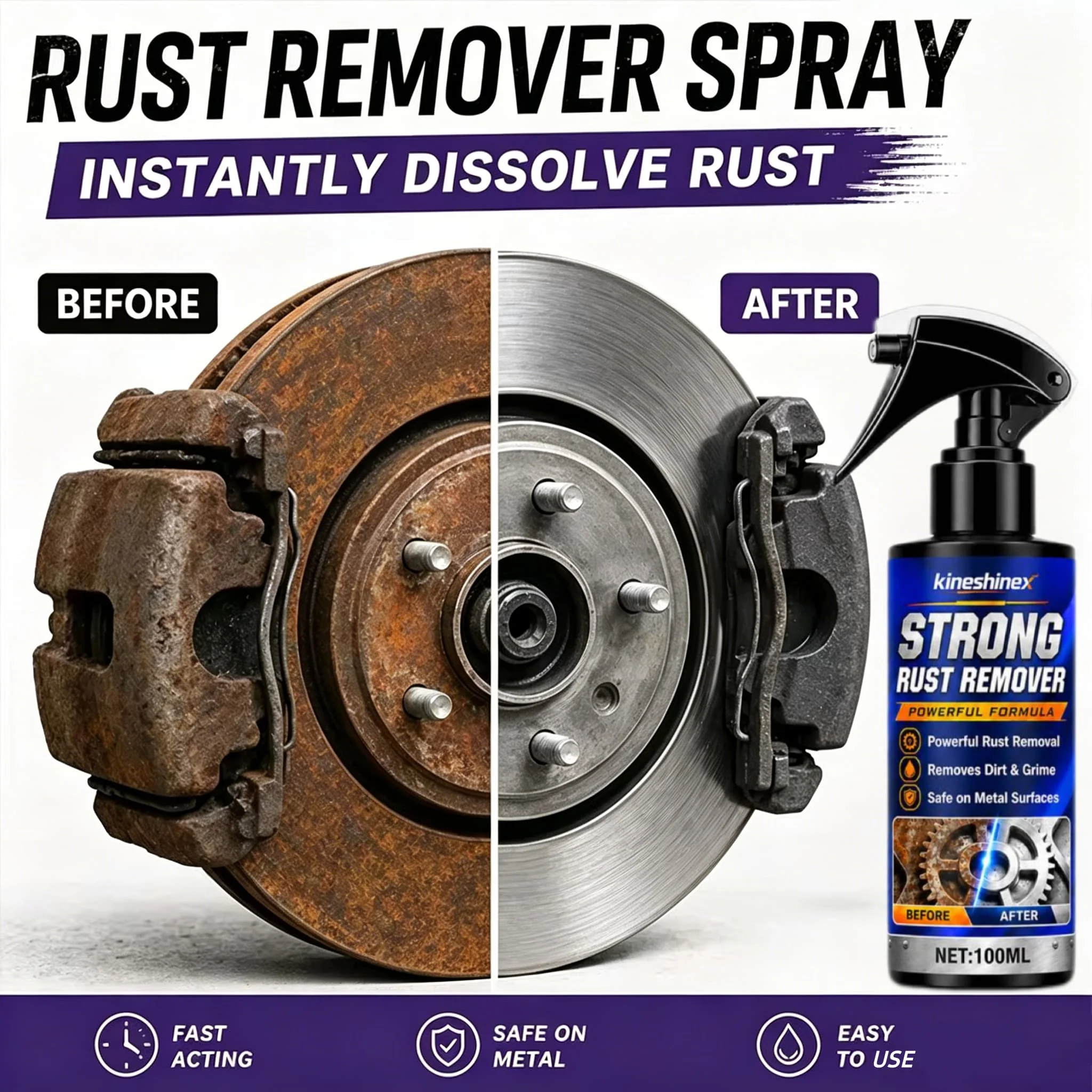 Auto-Rostentferner Auspuff-Rostlöser-Spray Schnellwirkendes Radnaben-Pflegemittel Metallreiniger Eisenpulver-Fleckenentferner