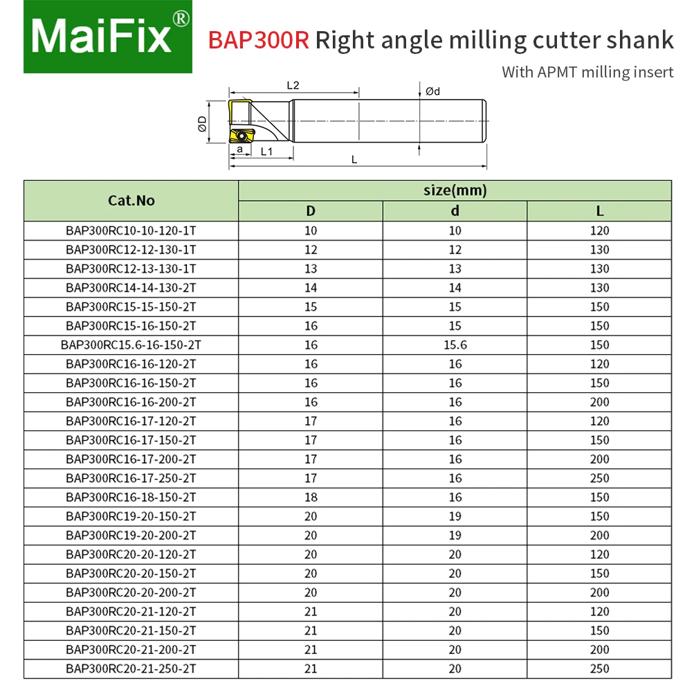 MaiFix  BAP300 BAP400 CNC Right Angle Shoulder APMT 1135 1604 Carbide Insert End Mill Lathe Indexable Cutter