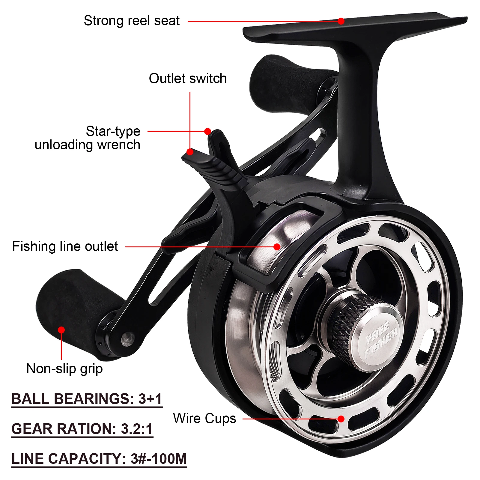 FREE FISHER Caña pesca en hielo con carrete y jig head para vinilo - imagen 4
