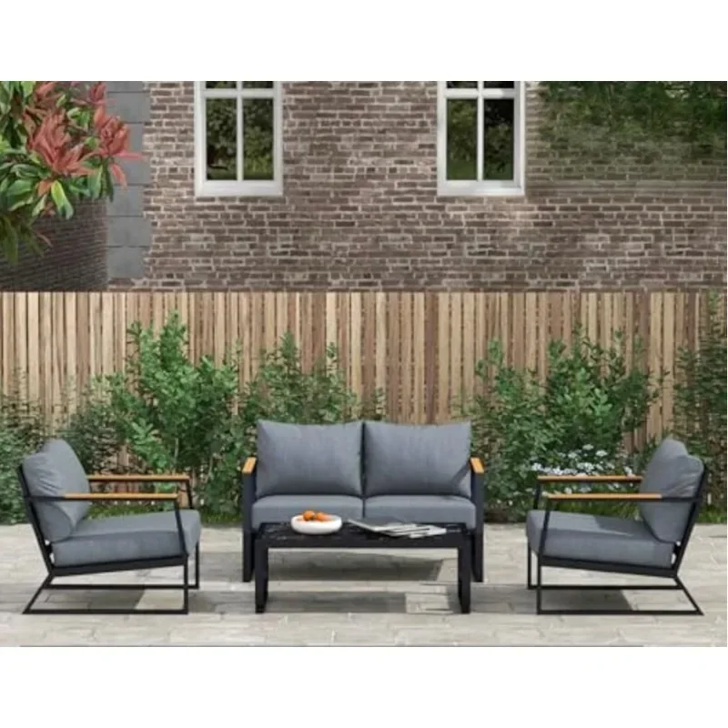 Metal Patio Furniture Set,Modern Outdoor Conversation Set,Patio Set with Sofa and Coffee Table for Balcony,Garden,Deck and Porch