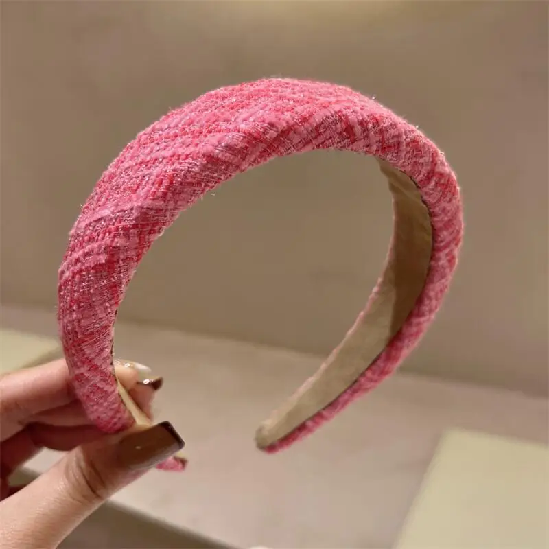 Sweet Pink Wide-brimmed Sponge Hair Band for Women Hot Fashion Headband Tweed Fabric Hoop Hairband Y2k Girls Hair Accessories