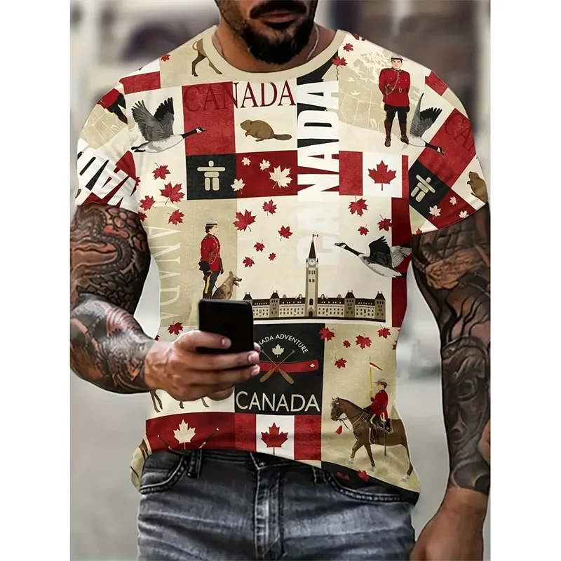 United States Canada Flag Pattern T-Shirt For Men Maple Leaf 3D Printed T Shirts Casual O-Neck Tops Unisex Short Sleeve Tees