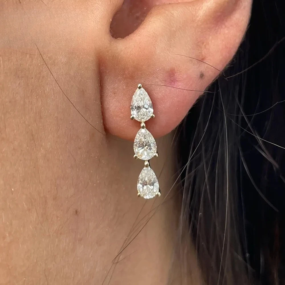 

4*6mm Full Moissanite Drop Earring for Women GRA Certified 925 Sterling Silver 3-Stones Dangle Diamond Earrings Christmas Gifts