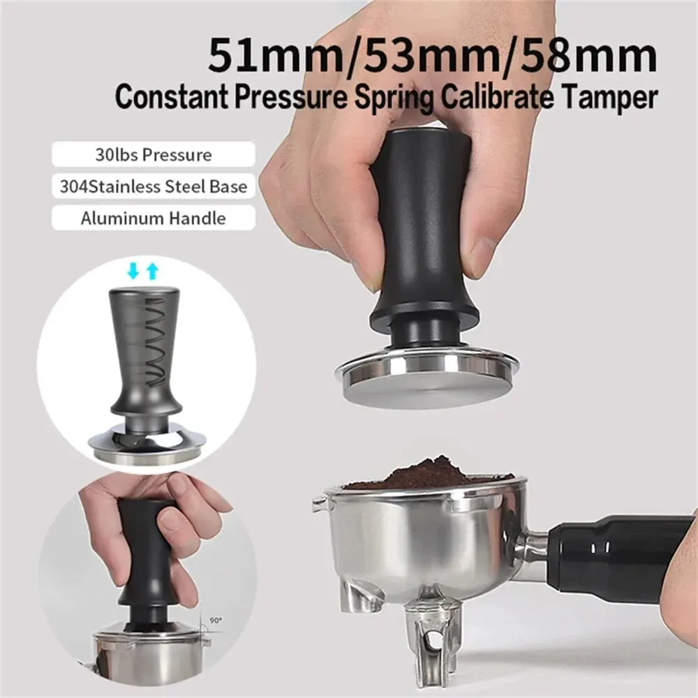 51mm 53mm 58mm Coffee Tampers Spring Loaded Coffee Tamper Ripple Base Aluminum Self Leveling Espresso Tamper Coffee Tamper Kit