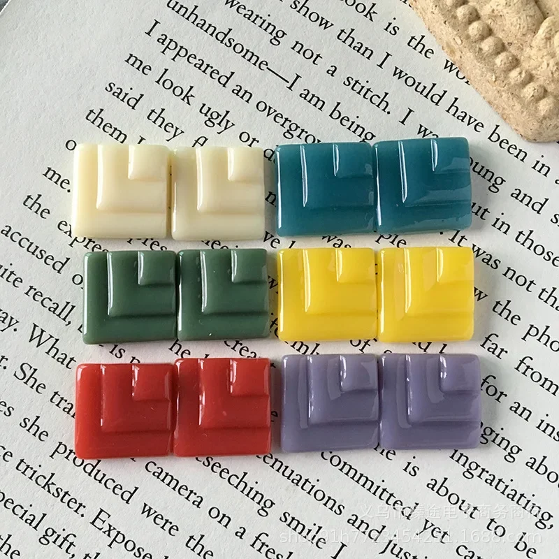 10pcs Japanese geometric square Guihe flat-bottomed resin Flat Back Cabochon For DIY Jewelry Making Accessories