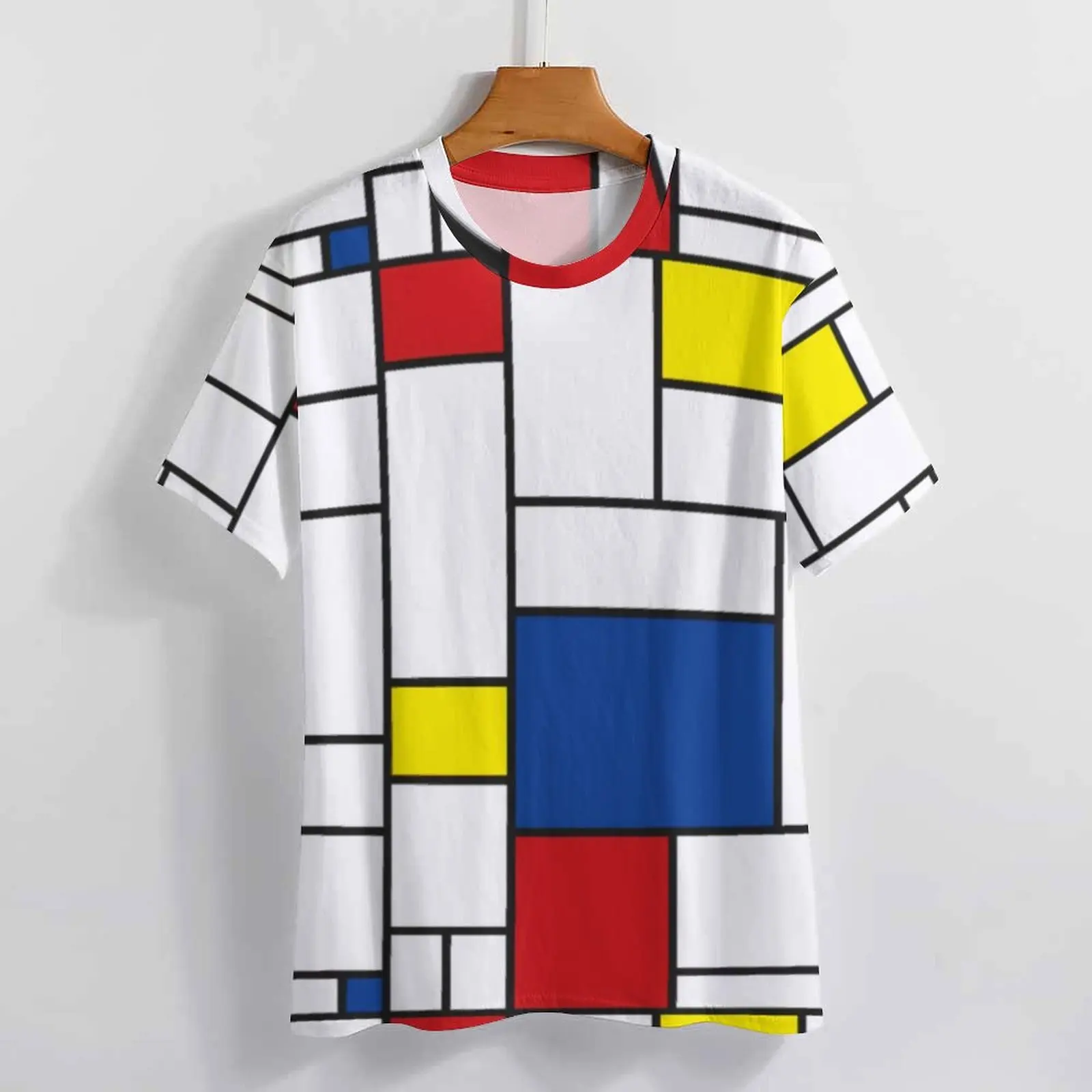 Mondrian Geometry T Shirt Modern Art Novelty T-Shirts Short-Sleeve Graphic Tops Hot Sale Summer Essential Big Size Tees