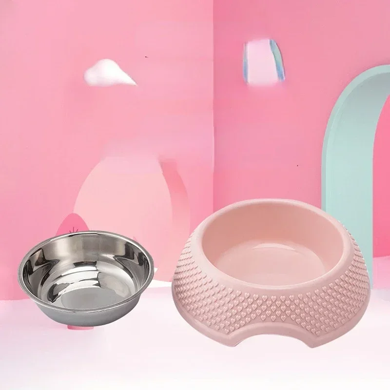 

Dog Feeding Bowl Pet Tableware Drinking Dish Stainless Steel Sealed Dog Bowl Pink Green Blue Cat Bowls With Heart-Shaped Pattern