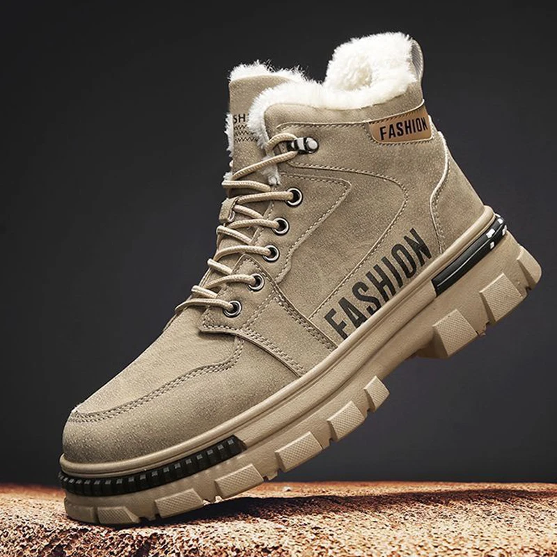 

39-44 Men Snow Boots Winter Anti Slip Plush Indoor Warm Cold Proof Snow Boots High Top Platform Lace Up Outdoor Sport Work Boot