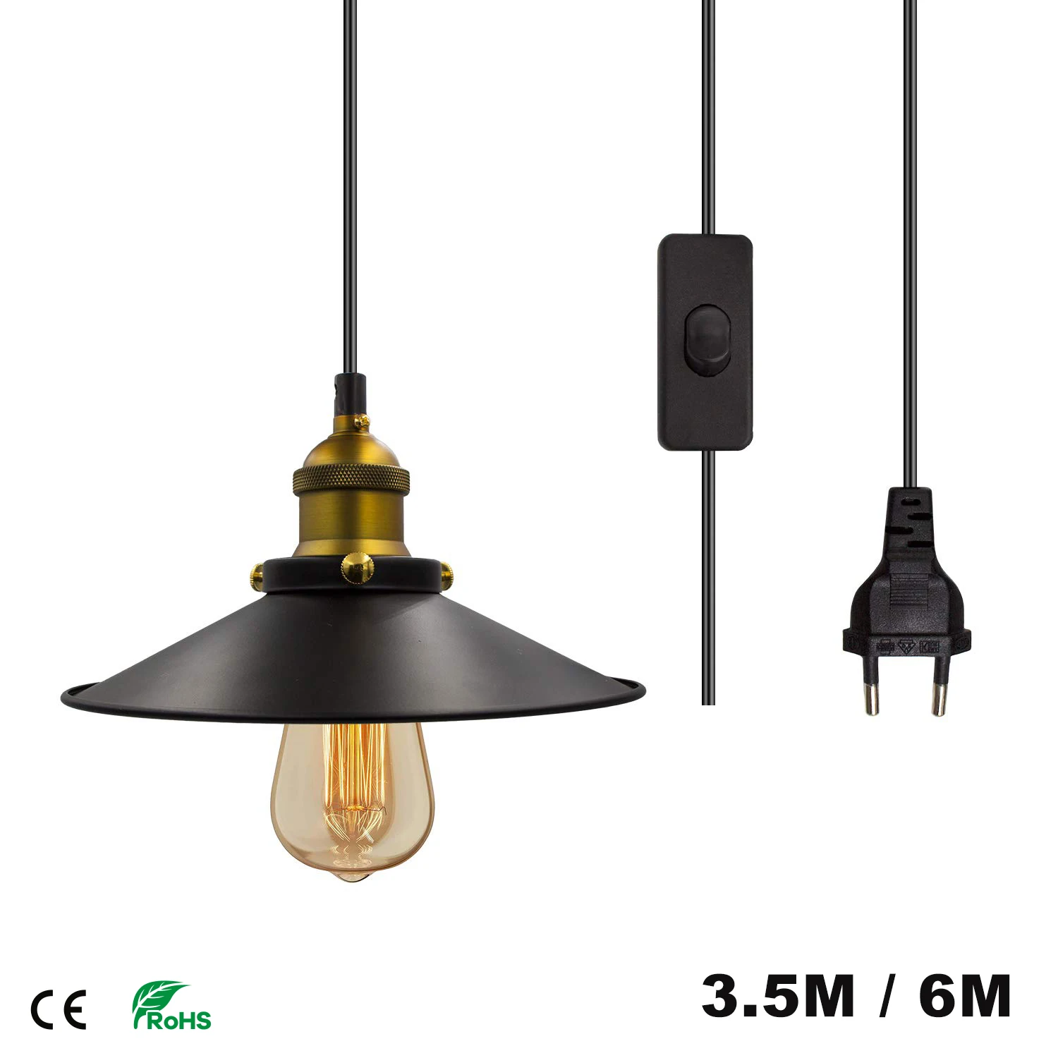 3.5m 6m Vintage Pendant Lights Loft Russia Pendant Lamp with Plug  Hanging Lamp Lampshade E26 E27 For Dining Bedroom Lighting
