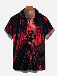 New Delightful Red And White Stitching Technology Psychedelic All Terrain Armored Walker Printing Short Sleeve Shirt