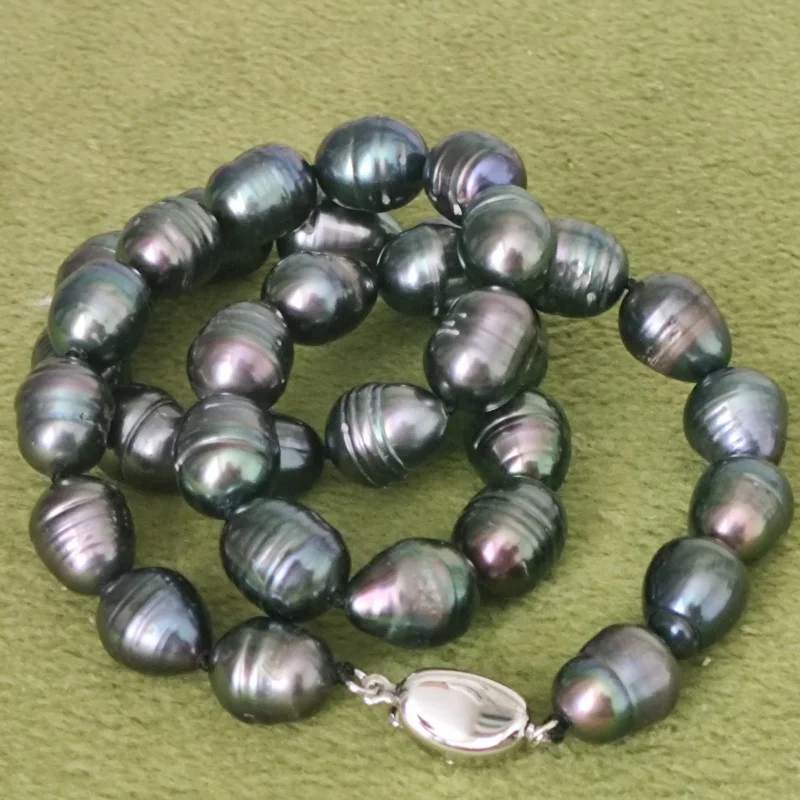 

Extra large Baroque AAAA+11- 12mm natural South Sea black green pearl necklace 18 inches S925 silver