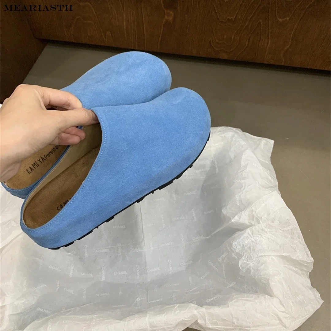 2024 New Flat Slippers Women High Quality Kid Suede Mules Shoes Round Toe Casual Comfort Slides Woman Thick Sole Slippers Woman