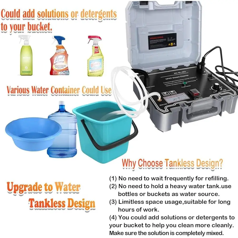 منظف بخار محمول بالضغط العالي مُبخّر تنجيد محمول بقوة 1500 وات معقم قوي للتنظيف العميق بالبخار مع دليل المستخدم