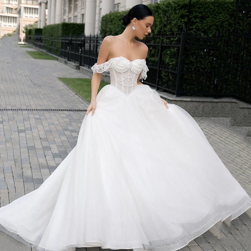 Vestido De Novia De princesa blanco De Eightree para mujer, Vestidos De Novia con escote en forma De corazón y apliques De perlas, Vestidos De Novia personalizados